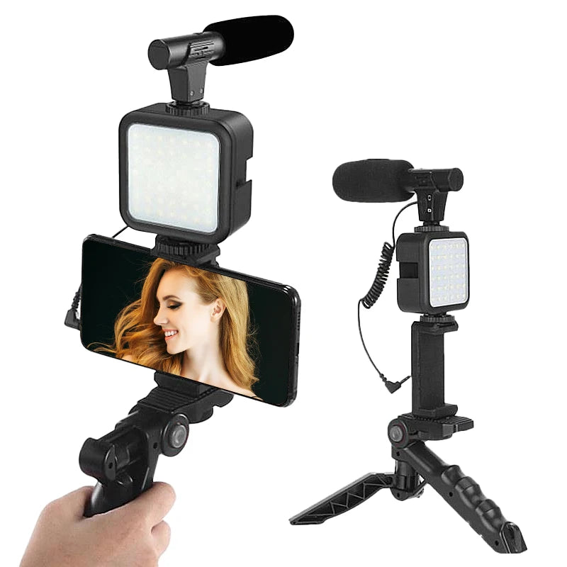 Smartphone Video Vlog Making Kit AY 49 Vlogging Kit With Grip Rig, Shotgun Microphone, LED Light And Wireless Remote Youtube Kit 724GoShop