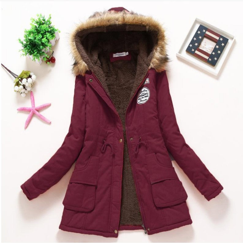 2023 Lady Fur Collar Long Hoodies Warm Jackets Plus Size Winter Coat Women Parka Jackets Casual Cotton Lining Knitted 17 724GoShop