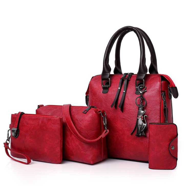 Luxury Women Bag Handbags Leather 4 Pieces Red 724GoShop