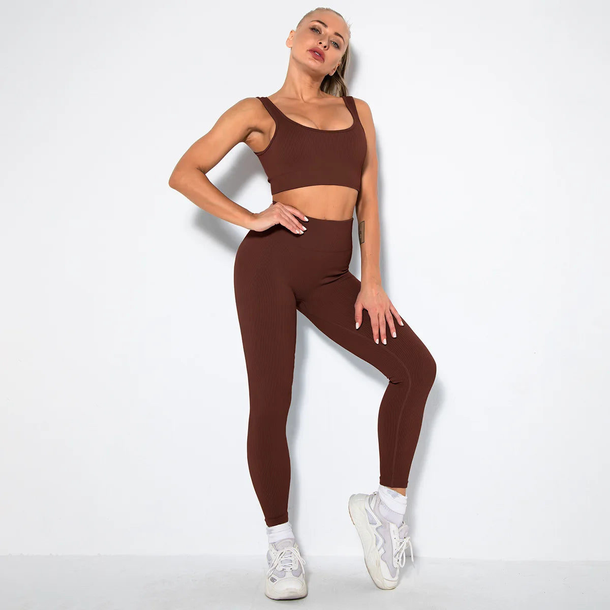 Hotselling Gym Suits For Women Custom Yoga Set Women Brown 724GoShop