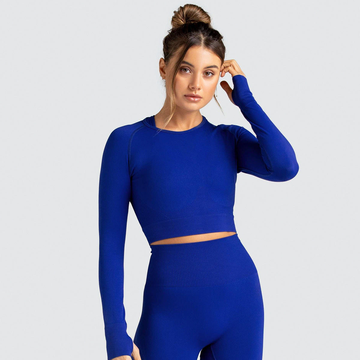 Seamless Pure Color Fitness Slim Breathable Tops Yoga Sports Gym Tight Long Sleeve Shirt For Women 724GoShop