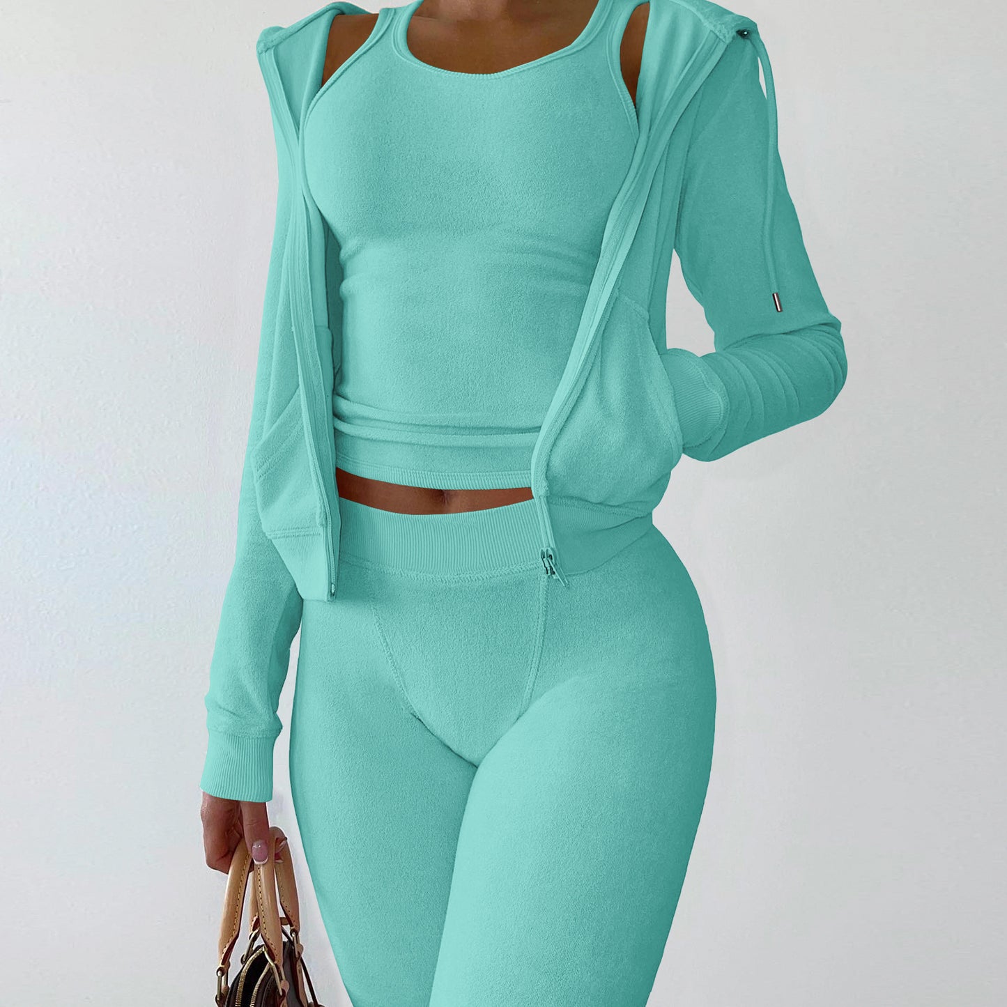 Three Piece Set Sweatshirt Tracksuit legging and Hoodie Sky Blue 724GoShop