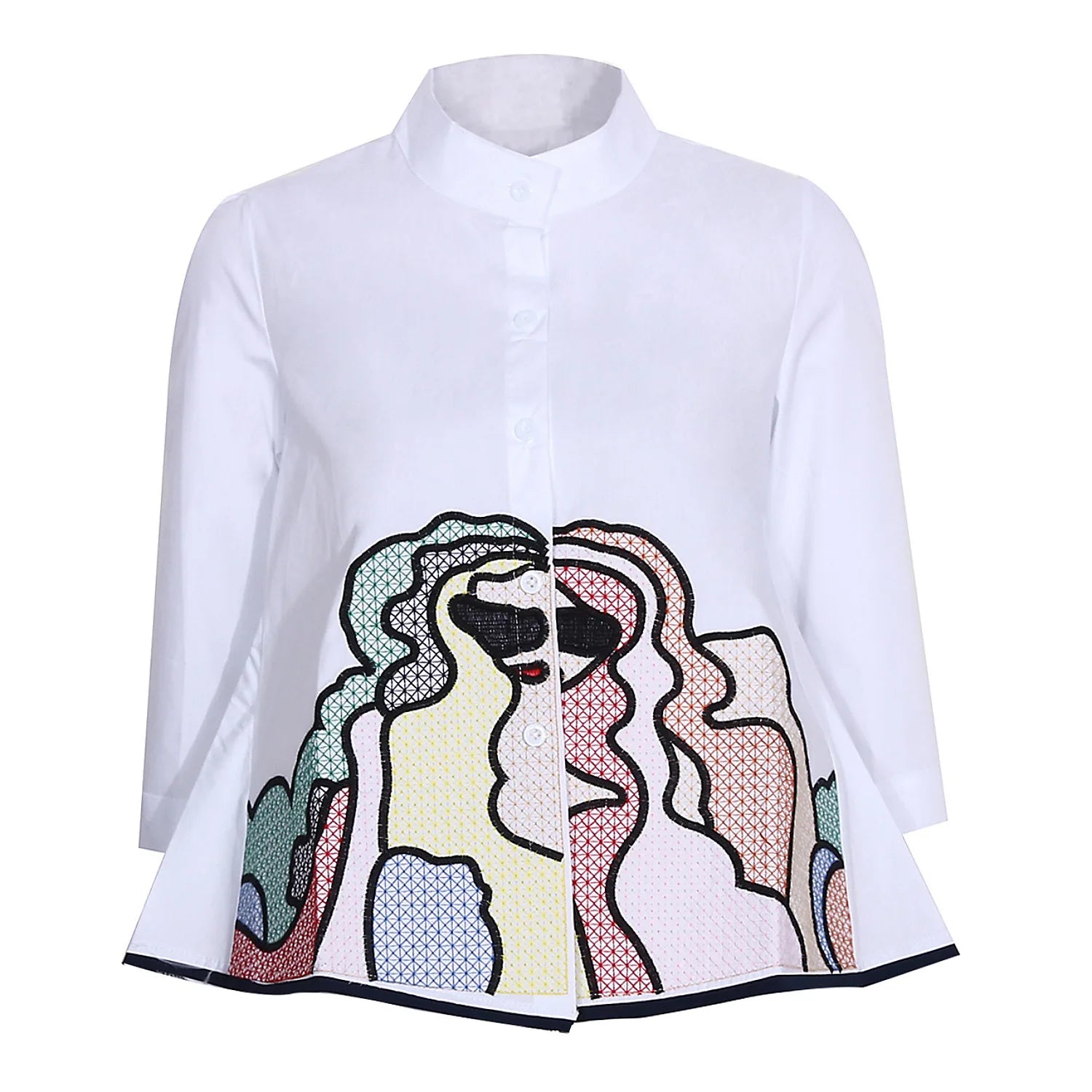 Women's Shirts Temperament Midsleeve Stand Collar Embroidered Office Shirt 724GoShop