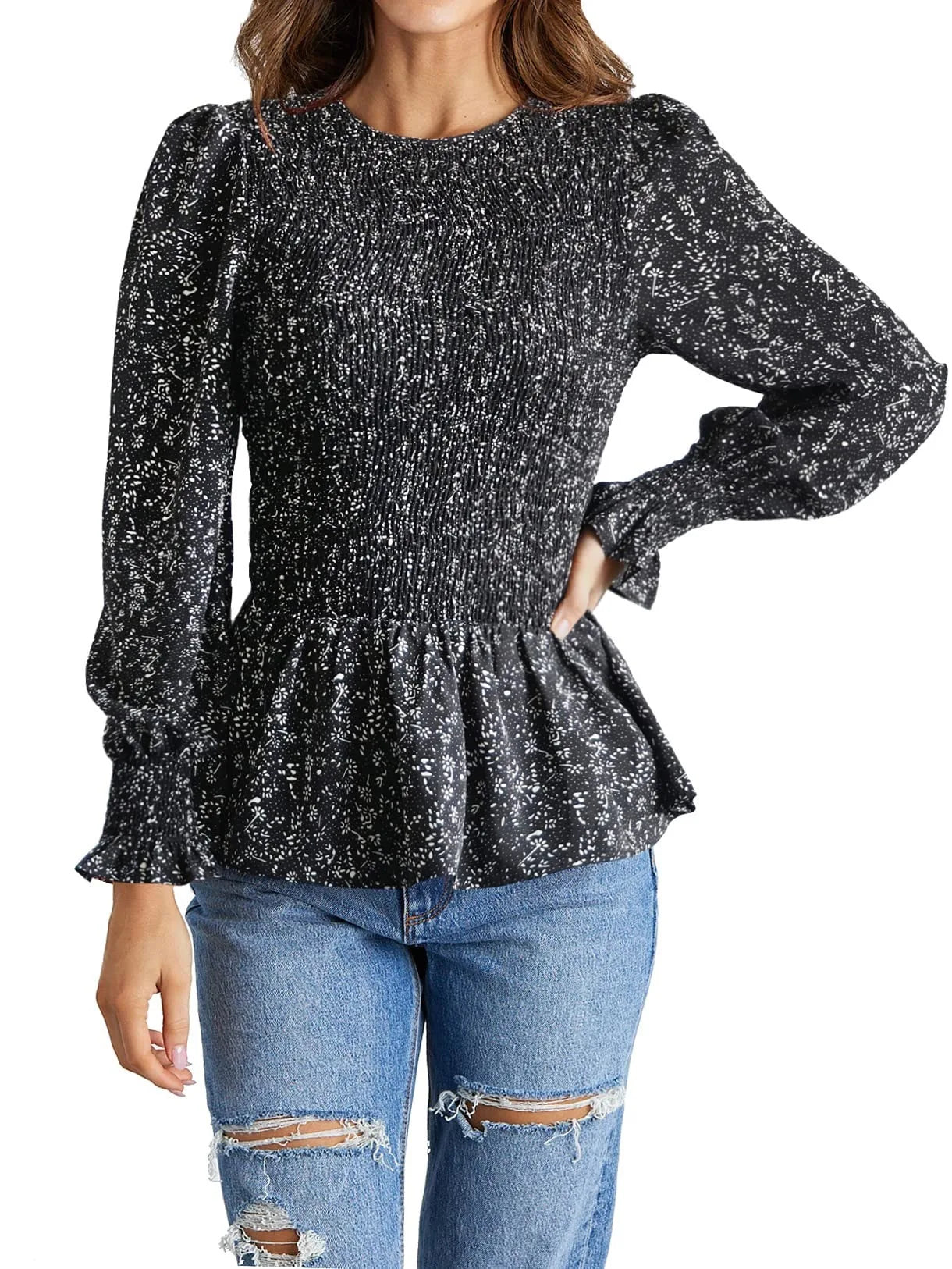 Women Blouses Pullover Denim Shirts Waist Denim Blouse Black 724GoShop