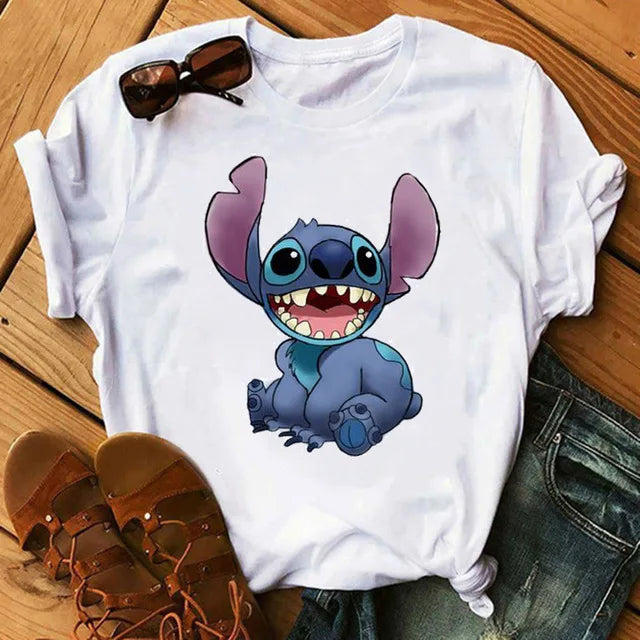 Short Sleeve T Shirt Women Camiseta Lilo Stitch Cartoon Kawaii Tshirt 19 Polyester 724GoShop