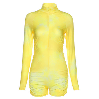 Tracksuits For Women Tie Die Long Sleeve One Piece Jumpsuit V-neck High Waist Tight Fitness Romper 4 724GoShop