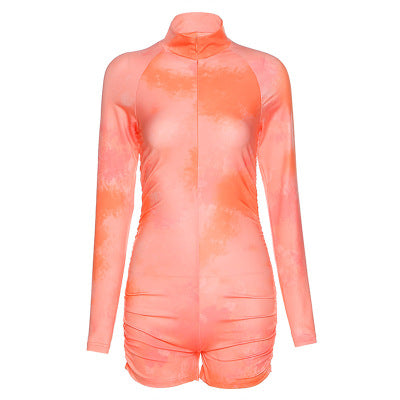 Tracksuits For Women Tie Die Long Sleeve One Piece Jumpsuit V-neck High Waist Tight Fitness Romper 7 724GoShop