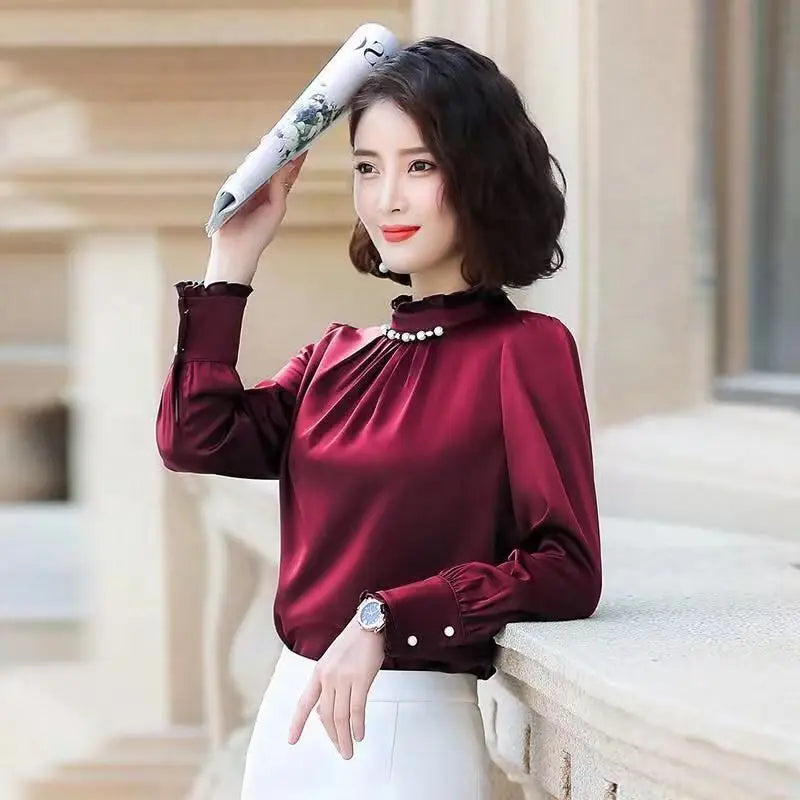 Women Spring Long Sleeve Office Lady Collar Blouses Tops Blouse Casual Shirt 724GoShop