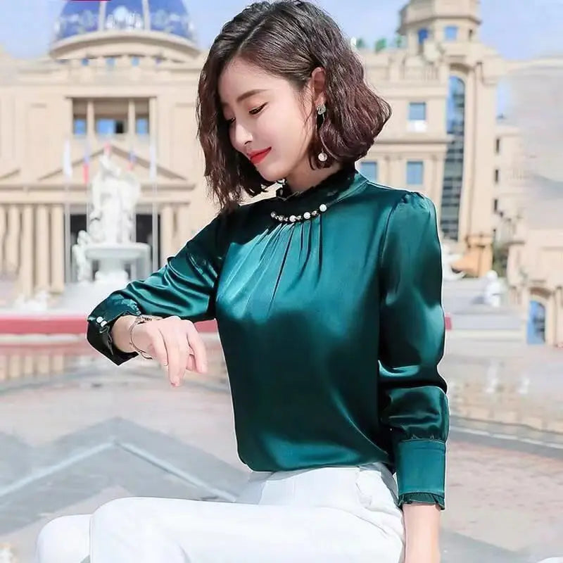 Women Spring Long Sleeve Office Lady Collar Blouses Tops Blouse Casual Shirt 724GoShop