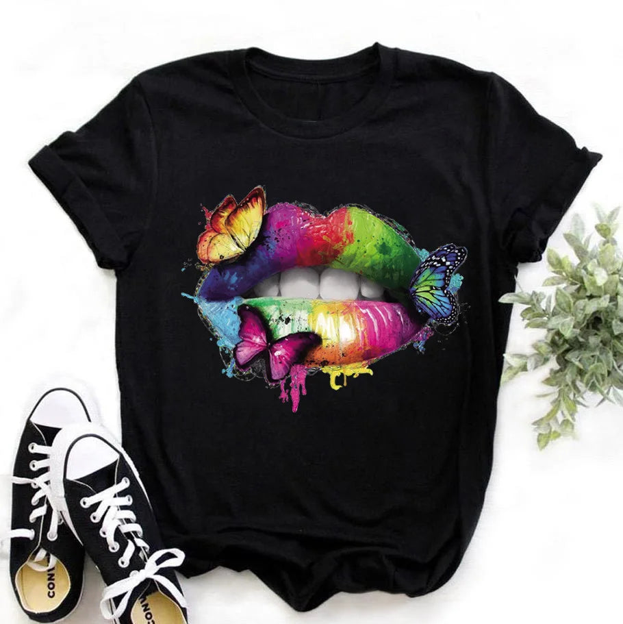 T-Shirt Women'S Short Sleeve Boutique Lip Custom Tshirt Printing Graphic T Shirts ew24 724GoShop