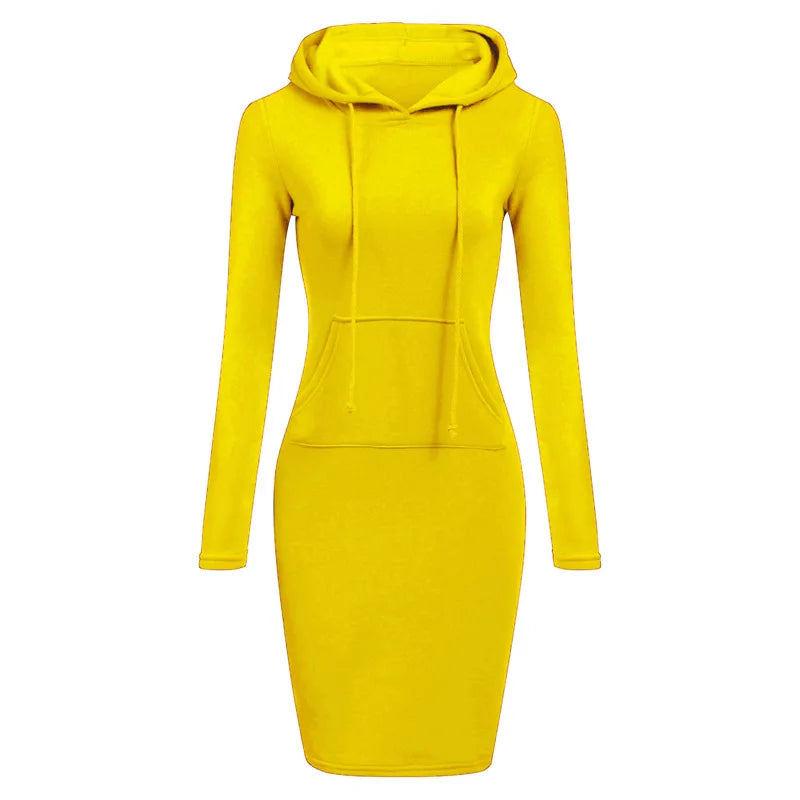 Autumn And Winter Fashion Solid Color With Pocketst Hoodie Dress Slim Womens tracksuit Dresses Casual Hoodie Sweatshirt Dress 724GoShop