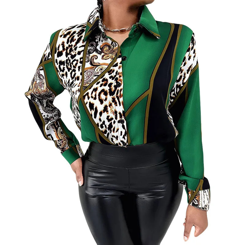 Women'S Tops Long Sleeve Button Print Shirt 724GoShop