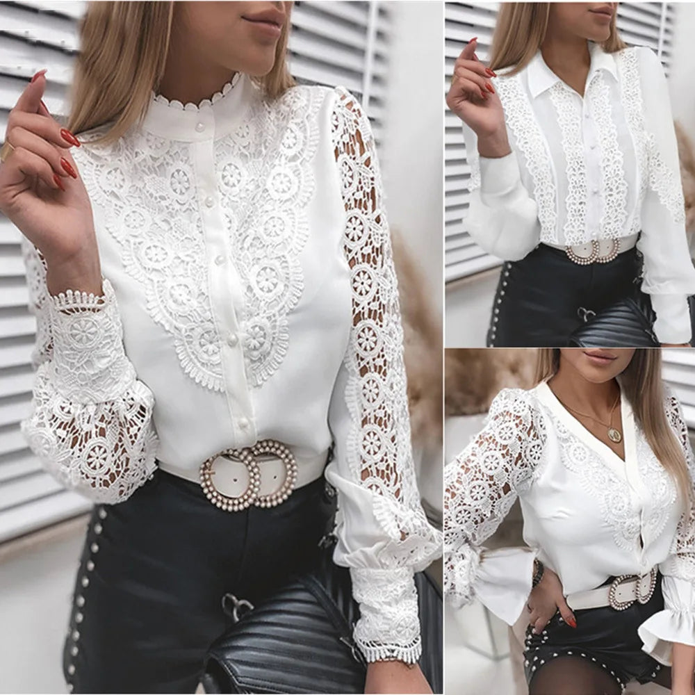 Women Clothing Casual Loose Balloon Sleeve Ladies Crinkle Blouse Tops 724GoShop