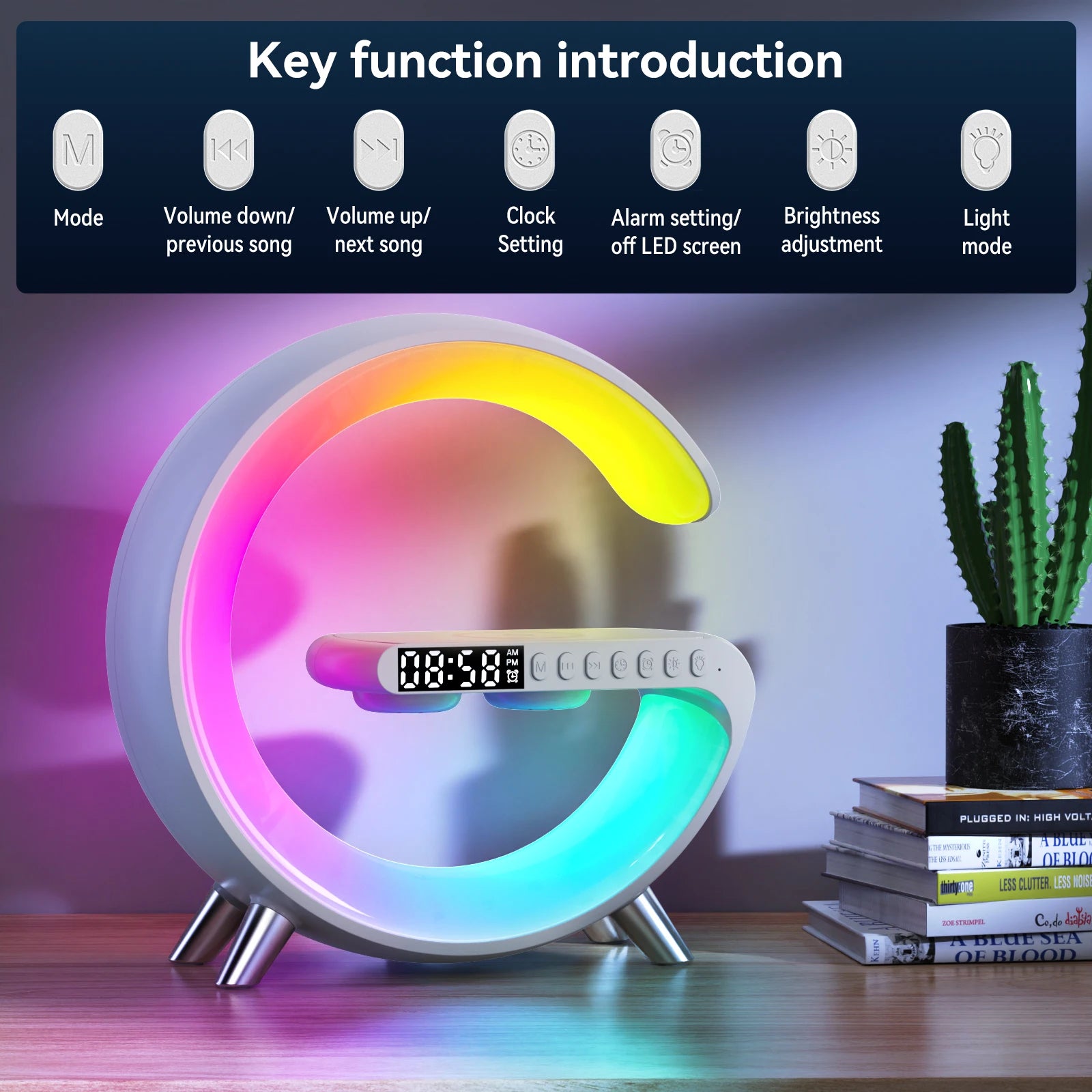 Trending products 2023 new arrivals Alarm Clock Night Light LED RGB Speaker Wireless charger 5 in 1 For iphone 14 13 12 Bedroom 724GoShop