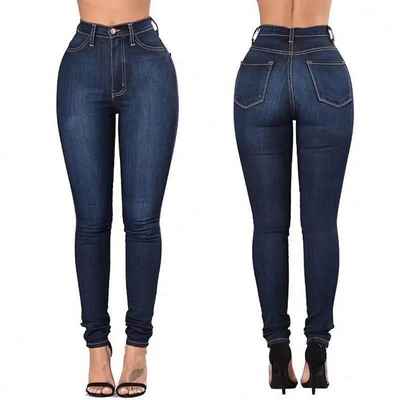 Women Elastic Stretch Jeans High Waist Solid Color Trousers Skinny Jeans Denim Pants 724GoShop