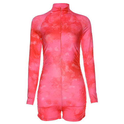 Tracksuits For Women Tie Die Long Sleeve One Piece Jumpsuit V-neck High Waist Tight Fitness Romper 1 724GoShop