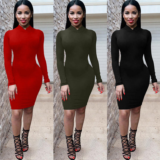 Women's Sexy Solid Color Round Neck Bodycon Long Sleeve Bandage Backless Party Club Dress 724GoShop