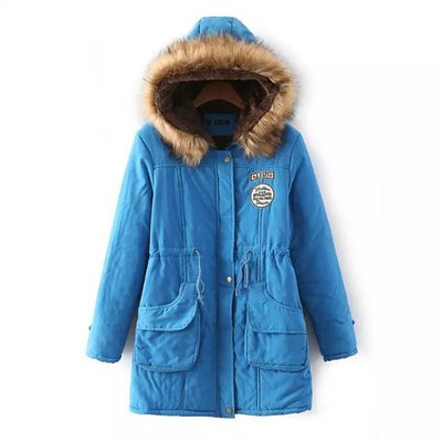 Warm Hooded Parka Jackets for Women bright blue 724GoShop