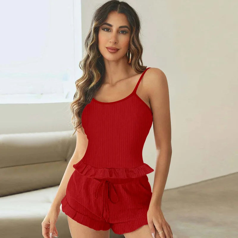 Casual Woman Sleepwear Rib Cami Shorts Sexy Pajamas Set for Women F4 724GoShop