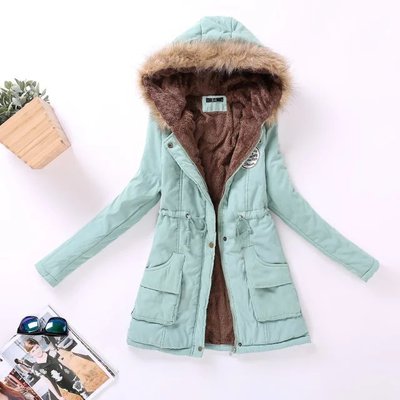 Warm Hooded Parka Jackets for Women water blue 724GoShop