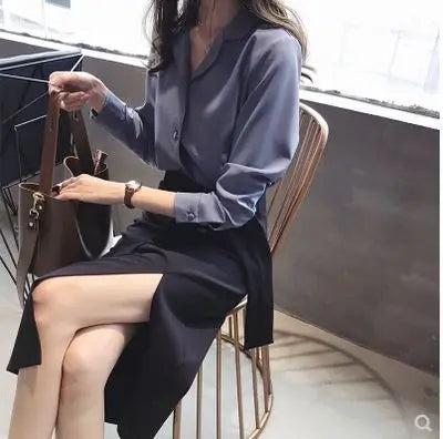 woman lady office Spring Long Sleeved Solid Color Blouses Women Shirts Casual Tops 724GoShop