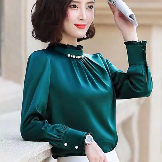 Women Spring Long Sleeve Office Lady Collar Blouses Tops Blouse Casual Shirt 724GoShop