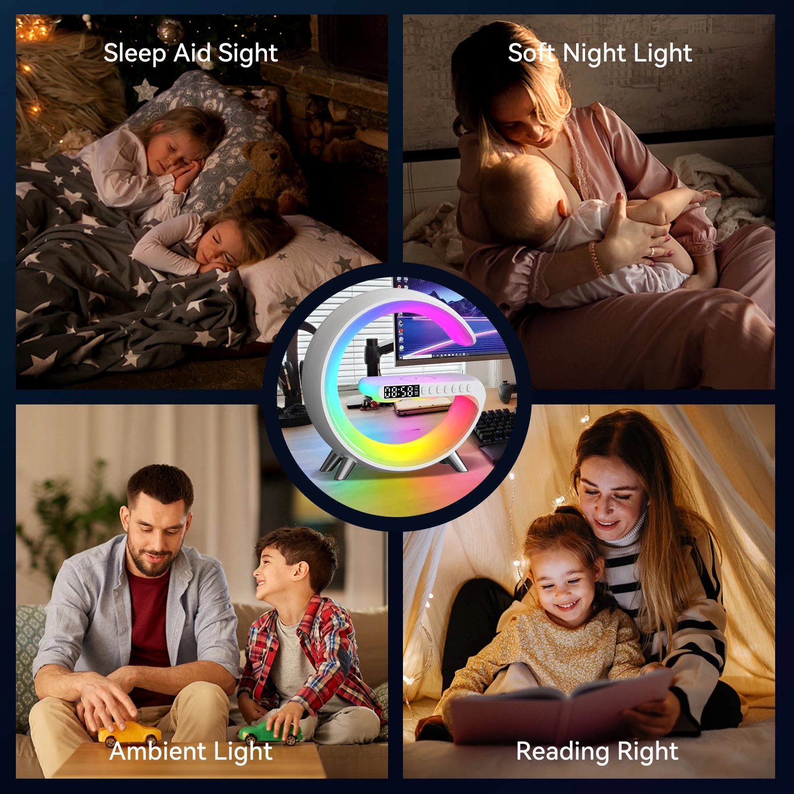 Trending products 2023 new arrivals Alarm Clock Night Light LED RGB Speaker Wireless charger 5 in 1 For iphone 14 13 12 Bedroom 724GoShop