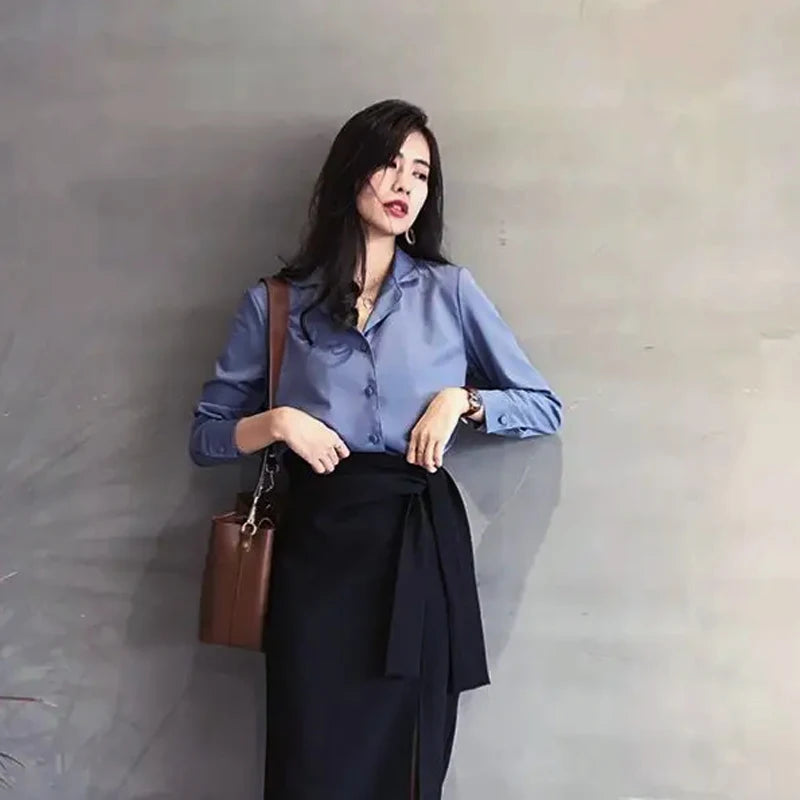 woman lady office Spring Long Sleeved Solid Color Blouses Women Shirts Casual Tops 724GoShop