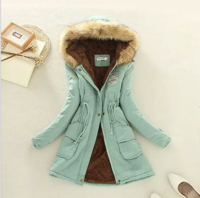 2023 Lady Fur Collar Long Hoodies Warm Jackets Plus Size Winter Coat Women Parka Jackets Casual Cotton Lining Knitted 16 724GoShop