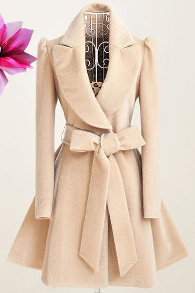 Liu Ming Winter 2023 Women Clothes Elegant Outerwear Woolen Jacket Long Coats Apricot 724GoShop