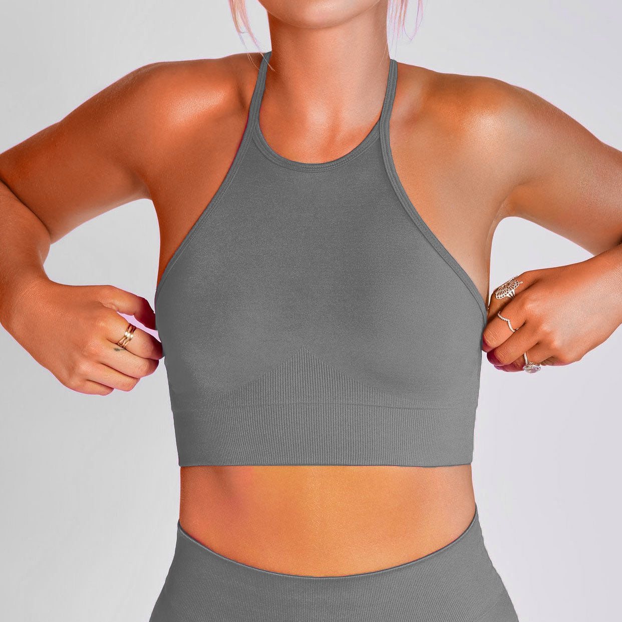 women training sports pant set gray-tank top 724GoShop