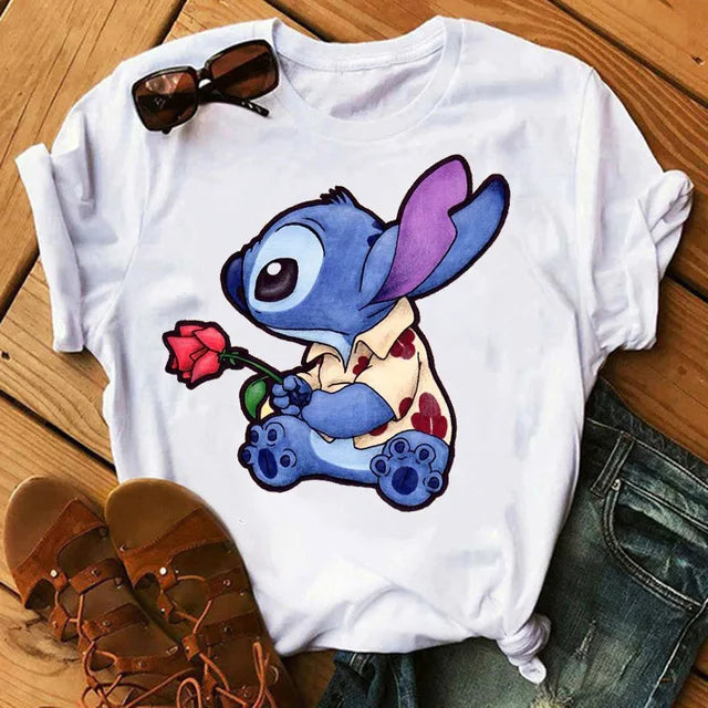 Short Sleeve T Shirt Women Camiseta Lilo Stitch Cartoon Kawaii Tshirt Polyester 724GoShop