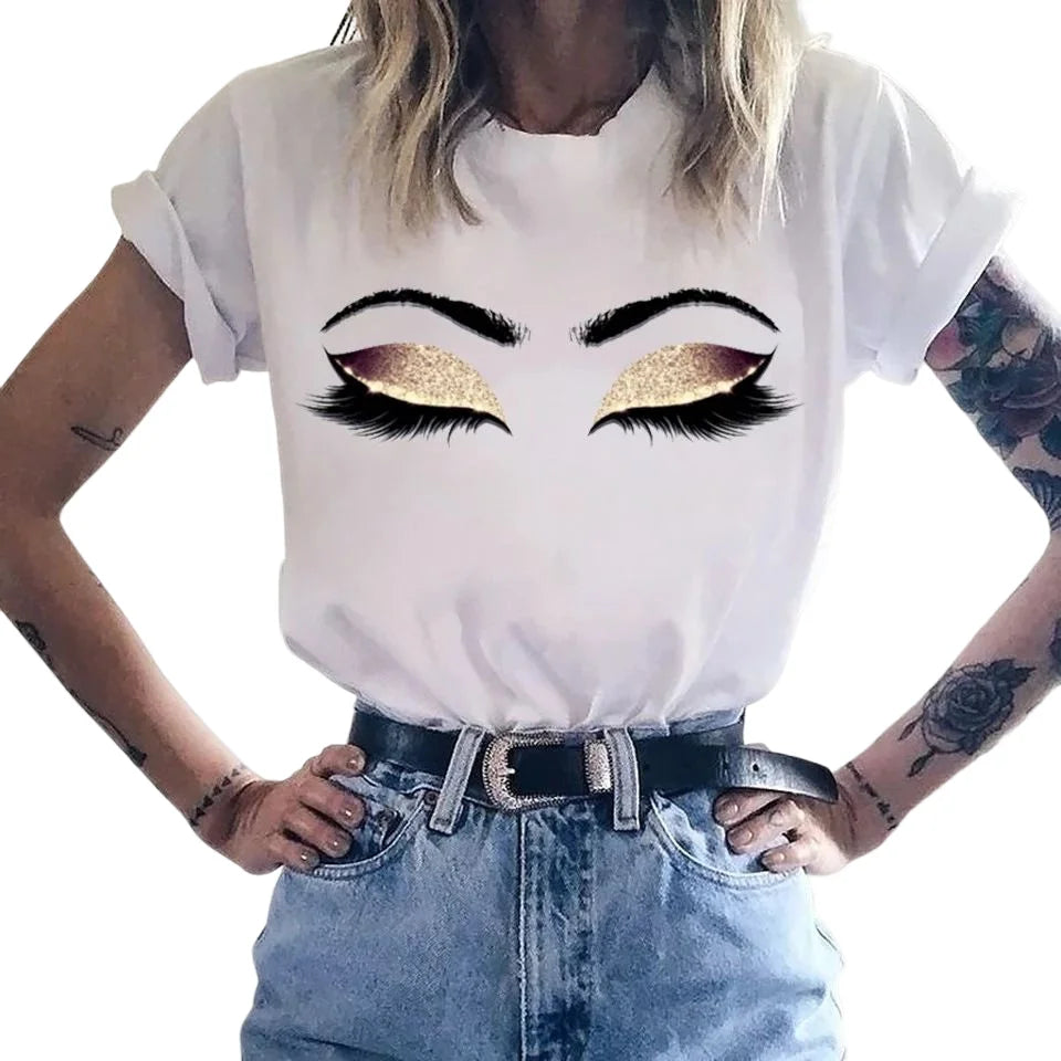 Women eye Lashes Tops Print Ladies Fashion Graphic T-Shirt 724GoShop