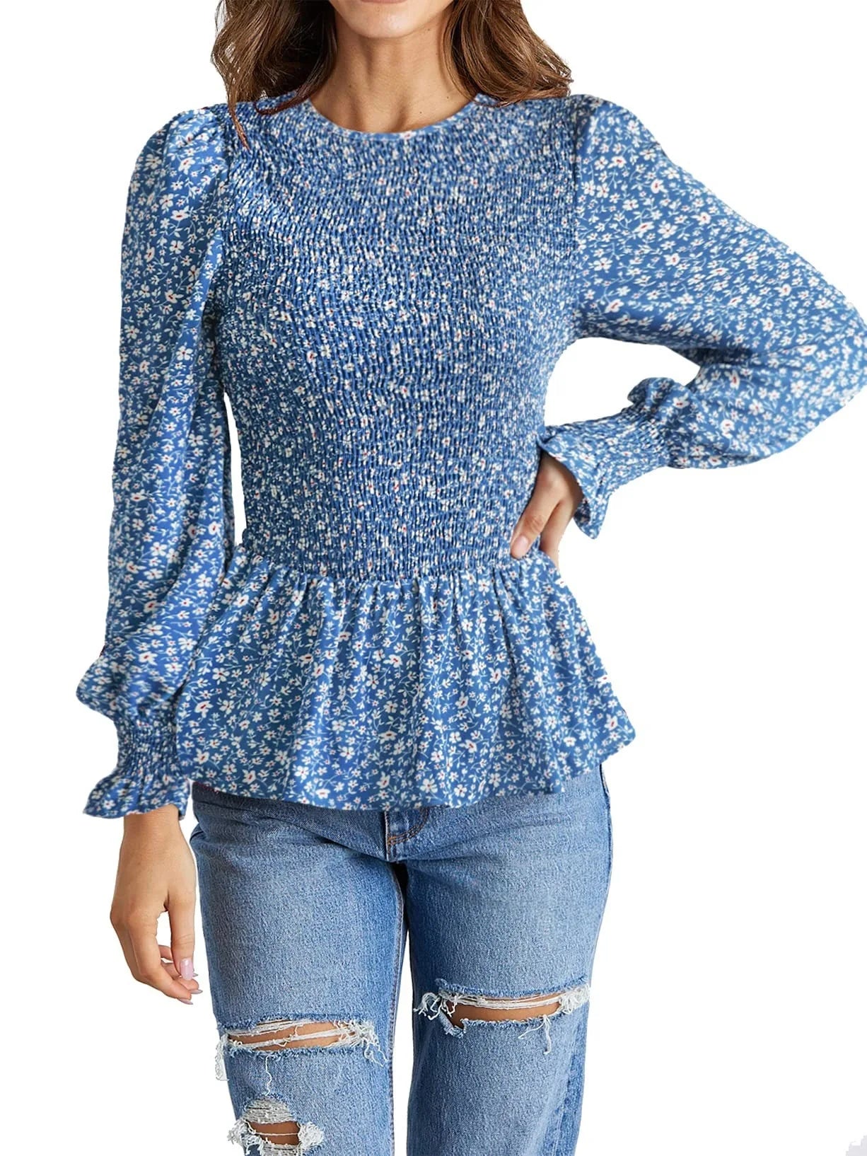 Women Blouses Pullover Denim Shirts Waist Denim Blouse Blue 724GoShop