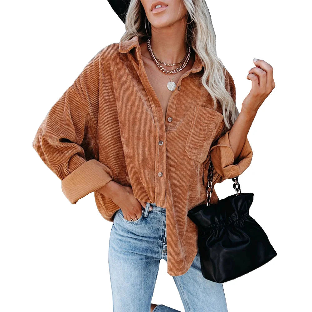 women long sleeve blouse solid color casual coat shirt 724GoShop