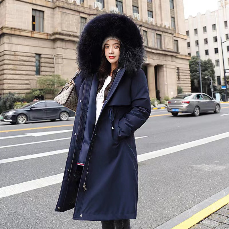 winter windproof women long jackets Blue 724GoShop