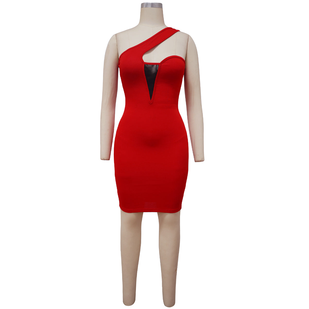 One-shoulder Hollow Halter Fold-mini Women's dress Red 724GoShop