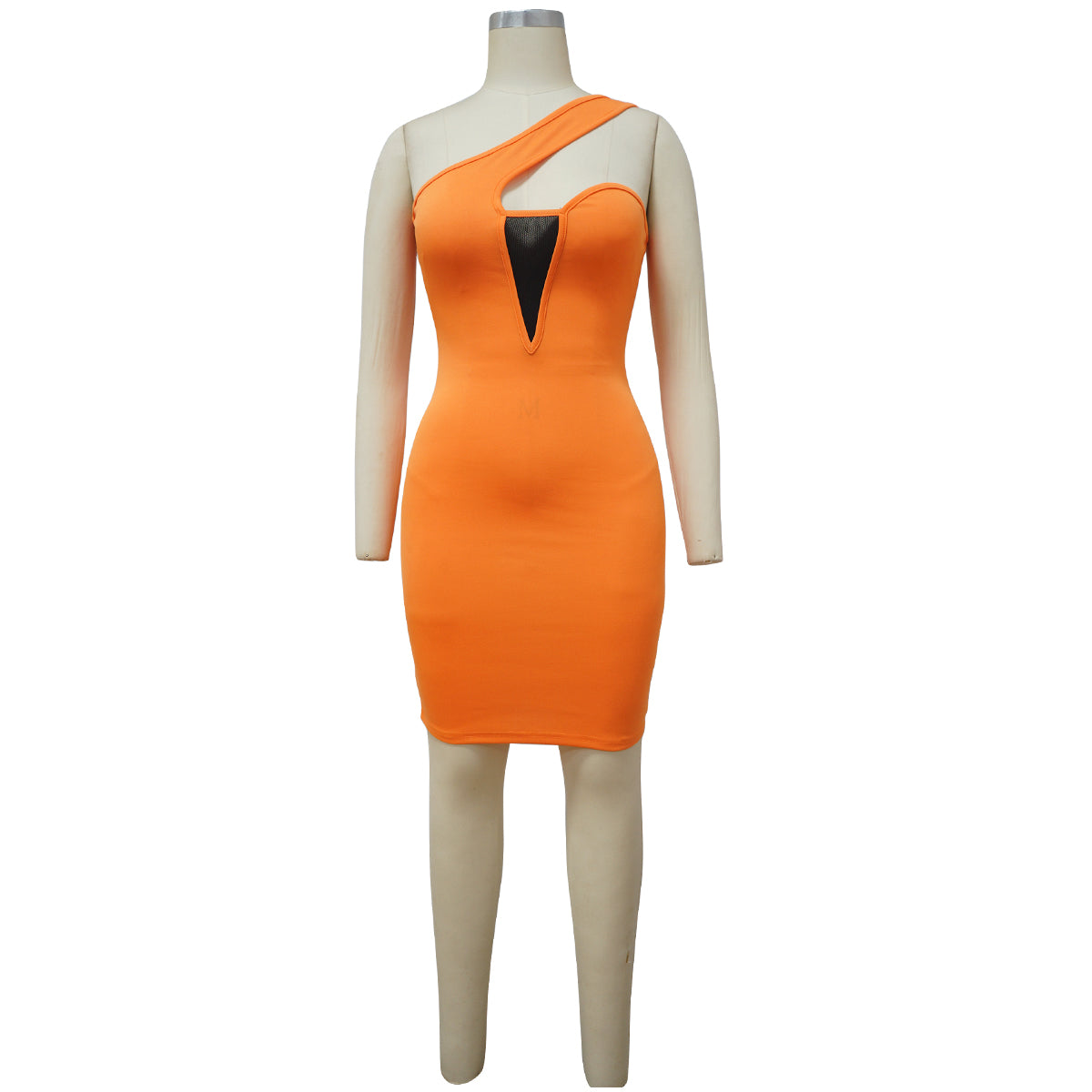 One-shoulder Hollow Halter Fold-mini Women's dress Orange 724GoShop